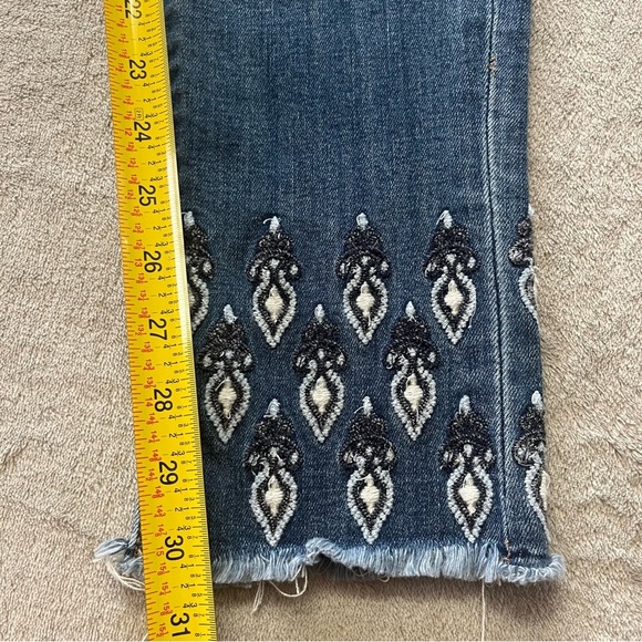 Loft High Waist Embroidered Cuff Skinny Cropped Ankle Denim Jeans - Picture 13 of 14